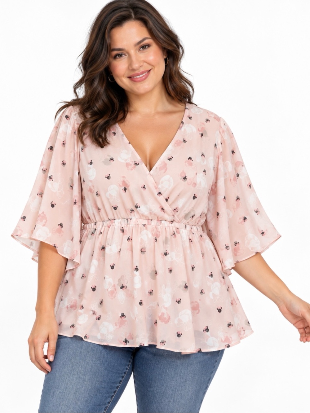 NWT TORRID DISNEY | Pink Minnie Mouse Flutter Sleeves Top Blouse Sz. 2 or a 2x
